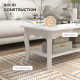 White Coffee Table Wood Cocktail Tea Centre Table with Storage Shelf for Living Room Reception Room, 94L x 44W x 42H cm
