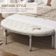 Half-Circle End Bench Ottoman Footstool Tufting Padded Seat Brushed Wood Base Antique Accents Home Seat Furniture Cream White an
