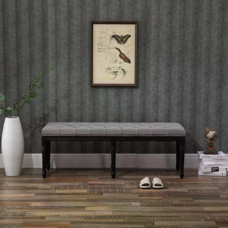 Fabric Bed End Bench Side Chaise Lounge Sofa Velvet Upholstered Tufted Accent Window Seat for Bedroom, Living Room, Hallway, Gre
