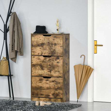 Industrial Shoe Cabinet with 3 Flip Drawers, Narrow Shoe Storage Cabinet for 18 Pairs, Freestanding Slim Shoe Storage Organiser 