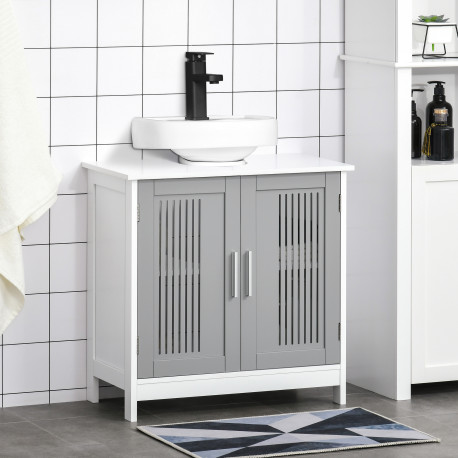 kleankin Modern Under Sink Cabinet with 2 Doors, Bathroom Vanity Unit, Pedestal Under Sink Design, Storage Cupboard with Adjusta