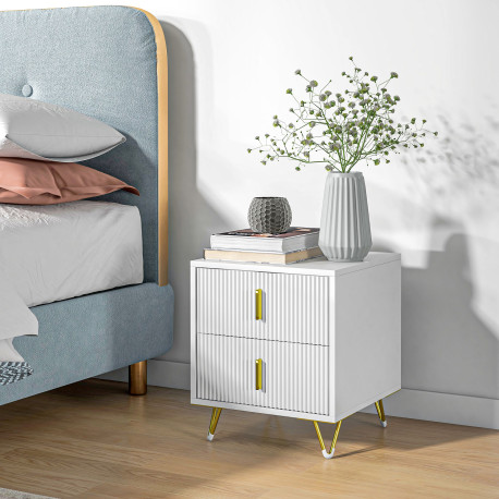 Elegant Chest of Two Drawers - White/Gold-Tone