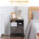 Bedside Table with Drawer and Shelf, Side End Table with Steel Legs for Living Room, Bedroom, Set of 2, Dark Grey