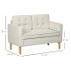 Modern Loveseat Sofa, Compact 2 Seater Sofa with Hidden Storage, 117cm Tufted Cotton Couch with Wood Legs, Cream White
