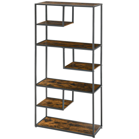 Industrial Bookcase Shelf, 6 Tier Metal Shelving, Storage Shelves for Living Room, Home Office, Bedroom, Rustic Brown