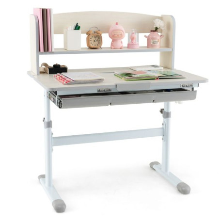 Height Adjustable Children Writing Table with Tilt Desktop and Hutch