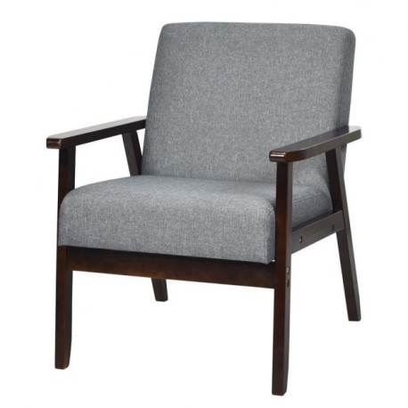Modern Upholstered Linen Fabric Accent Sofa Chair with Wooden Armrest