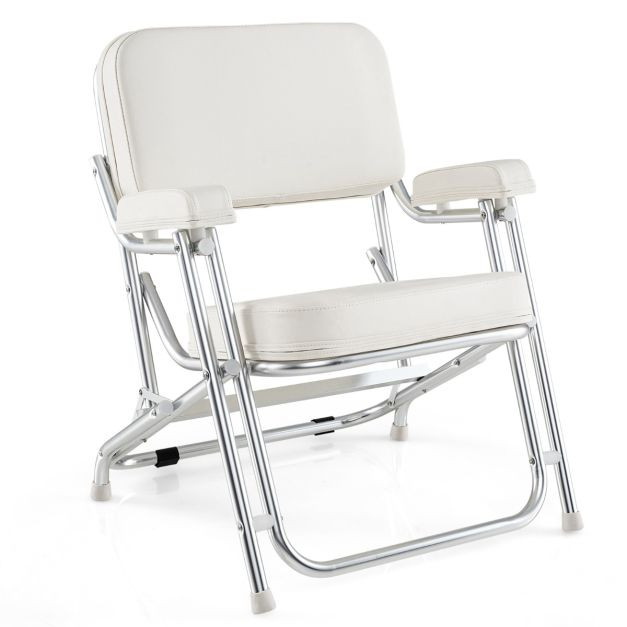 Folding Aluminum Deck Chair with Upholstered Seat