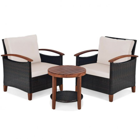 3-Piece Rattan Furniture Set with Removable Cushions abd Washable Covers