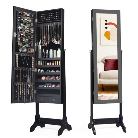 Freestanding Jewelry Cabinet with Full-Length Mirror and Drawers