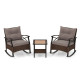 3 Piece Patio Rocker Set with Coffee Table and Cushions