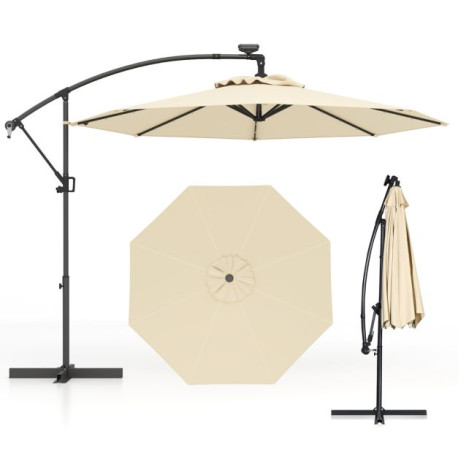 Patio Umbrella Solar LED Cantilever Umbrella with Tilt Adjustment