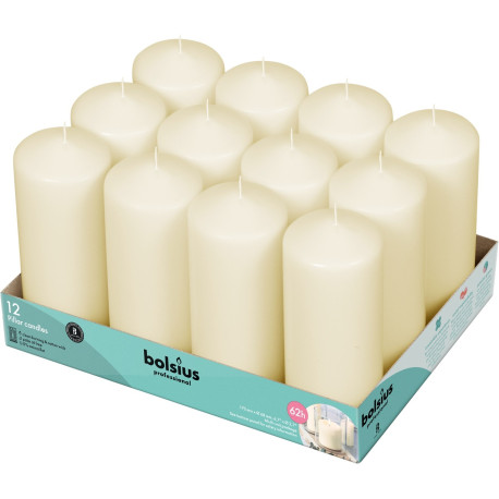 12 Bolsius Professional Pillar Candles - Ivory (168/68mm)