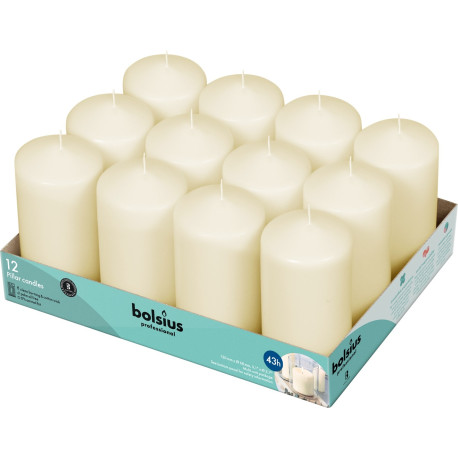 12 Bolsius Professional Pillar Candles - Ivory  (128/68mm)