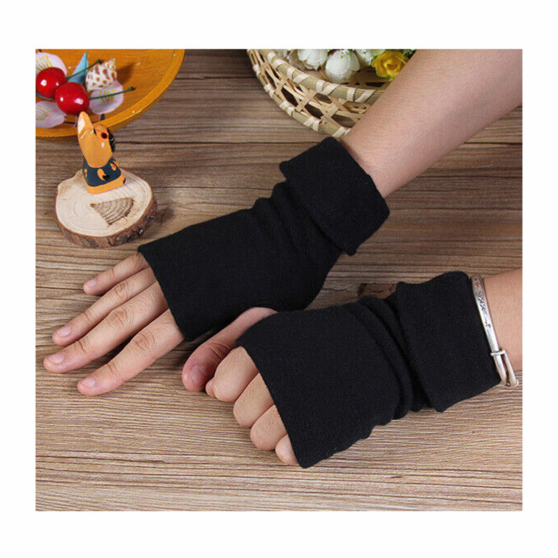 1 Pair Women Cotton Fingerless Arm Winter Gloves Hand Long Warmer Mittens - Navy