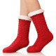 Winter Ladies Non Slip Soft Cozy Slipper Socks Fleece Lined Fluffy and Furry Knitted Warm Home Socks, Red