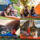 Portable Inflatable Camping Sleeping Mat Mattress with Pillow Built in Foot Pump - Orange