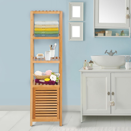 140cm Tall Bathroom Cabinet, Freestanding Storage Unit w/ 3 Shelves, Utility Organiser Cupboard for Home Kitchen
