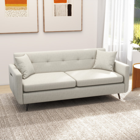 165cm 3 Seater Sofa for Living Room, Modern Fabric Couch, Tufted Small Couch Sofa Settee with Steel Legs and 2 Storage Pockets f