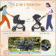 Foldable Baby Stoller, with Reclining Backrest, Adjustable Canopy, for Ages 0-36 Months - Black