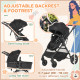 Foldable Baby Stoller, with Reclining Backrest, Adjustable Canopy, for Ages 0-36 Months - Black