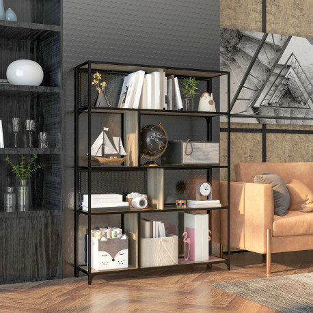 Four Split-Shelf Minimalistic Bookcase - Grey/Black