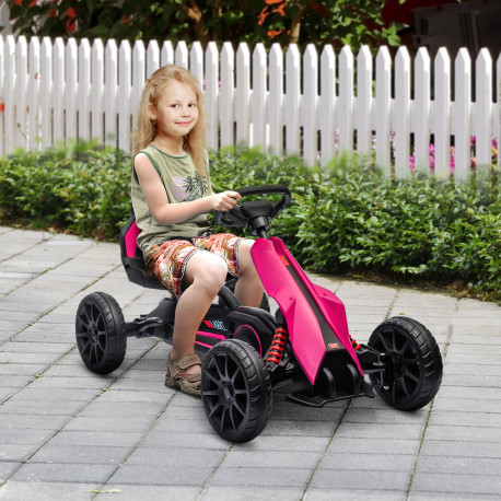 Kids Pedal Go Kart, with Adjustable Seat, EVA Wheels, Seat, Handbrake - Pink