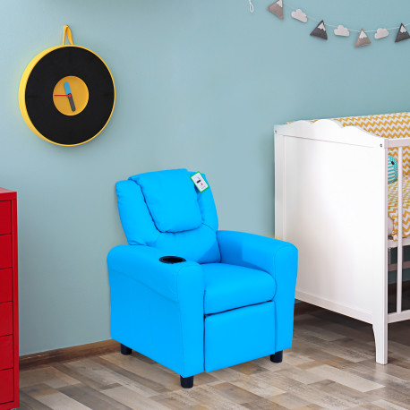 Kids Recliner Chair, PU Leather with Adjustable Backrest, Footrest, Padded Headrest, Blue