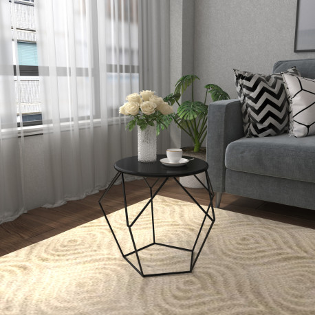Round Side Table, Minimalist End Table with Steel Frame, Small Coffee Table for Living Room, Bedroom, Black