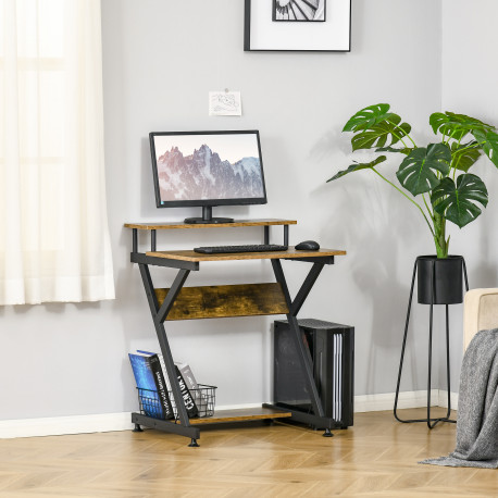 Industrial Computer Desk with Monitor Stand, 70 x 60cm Compact Desk for Small Spaces, Home Office Desk, Rustic Brown
