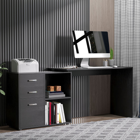 L-Shaped Computer Desk, 2 Shaped Corner Desk with Drawers, File Cabinet and Storage Shelves, Home Office Desk, 117 x 83.5 x 76cm