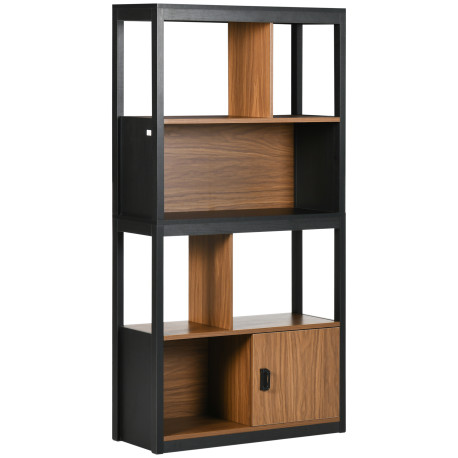 Modern 4-Tier Bookshelf, Freestanding Bookcase with Storage Shelving and Closed Cabinet, for Living Room Home Office Study, Waln