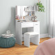 Dressing Table with Mirror and Stool, Vanity Table, Modern Makeup Desk with Drawer, Storage Cabinet and Adjustable Shelf for Bed