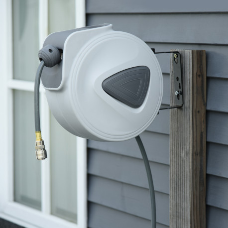 DURHAND Retractable Air Hose Reel 15m+ 140cm Hose Diameter 3/ 8" 9.5mm, Hose Connector 1/ 4" BSP, Wall Mount Auto Rewind Hose- R