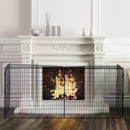 Extendable Fire Guard Screen, Freestanding Fire Screen Spark Guard, Folding Fireplace Cover, Wire Mesh, 81.5-160cm, Black