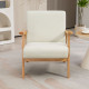 Fabric Accent Chair for Living Room, Arm Chair with Rubber Wood Frame and Padded Cushion, Cream White