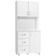 Free standing Kitchen Cupboard, Storage Cabinet with Doors and Sheleves, 3 drawers and Open Space, Adjustable Height Storage Uni