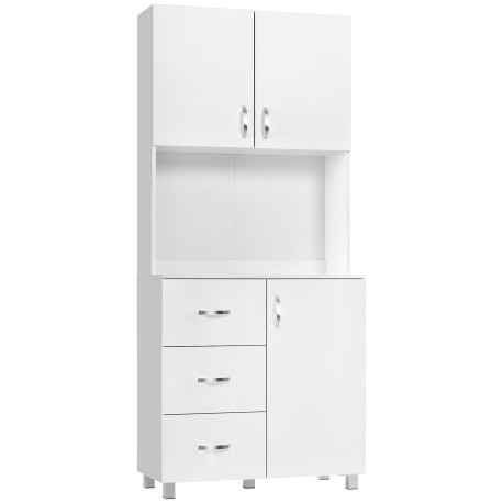 Free standing Kitchen Cupboard, Storage Cabinet with Doors and Sheleves, 3 drawers and Open Space, Adjustable Height Storage Uni