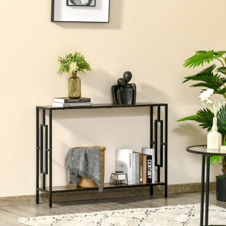 Industrial Console Table with Storage Shelf, Narrow Hallway Dressing Desk with Metal Frame for Living Room, Bedroom, Rustic Brow
