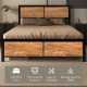 Industrial Double Bed Frame, 5FT Steel Bed Base with Headboard, Footboard, Slatted Support and Under Bed Storage, 147 x 197cm, R