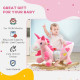 Kids Rocking Horse Ride on Unicorn with Songs, Wooden Base, Seatbelt, for Ages 18-36 Months, Pink