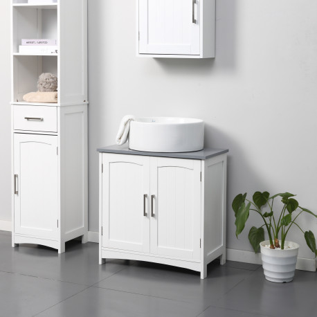 kleankin Pedestal Under Sink Cabinet with Double Doors, Modern Bathroom Vanity Unit, Storage Cupboard with Adjustable Shelves, W
