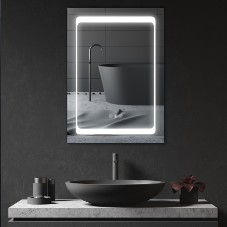 kleankin LED Illuminated Bathroom Mirror Cabinet with LED Lights, Wall-mounted Storage Organizer with Shelves, Touch Switch For 