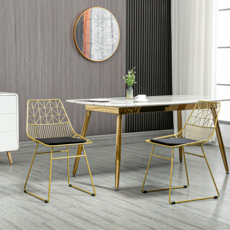 Luxurious Dining Chairs Set of 2, Metal Wire Kitchen Chair with Removable Velvet-feel Cushion, Cut-out Back and Steel Frame for 