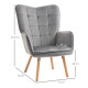 Modern Accent Chair, Upholstered Tufted Wingback Armchair with Seat Padding, Leisure Lounge Bedroom Chair with Wood Legs, Grey