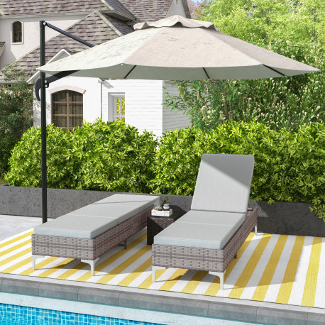 Outsunny Outdoor PE Rattan Sun Lounger Set of 2, Multi-position Backrest Adjustable Single Recliner Sunbed Daybed with Removeabl