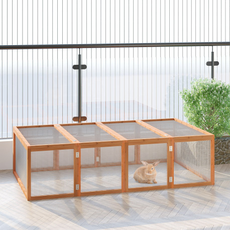 PawHut Wooden Rabbit Hutch Cage 6ft with Wire Mesh, Openable Roof, Play Space for Outdoor, Natural Wood Finish