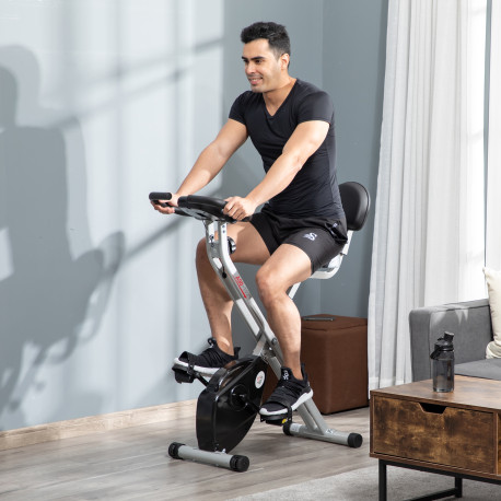Exercise Bike Fitness Bicycle Indoor trainer Foldable 8-level Magnetic Resistance Adjustable w/LCD Monitor Pulse Sensor, Black