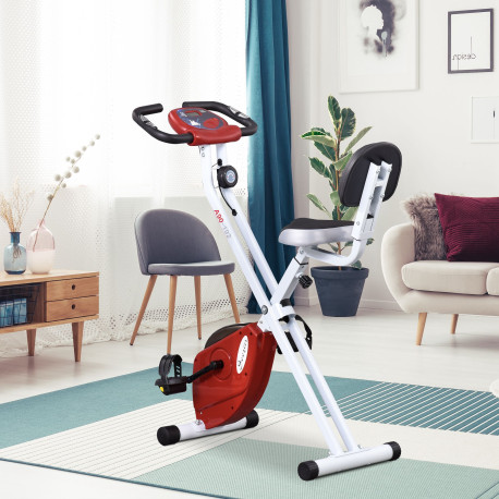 Exercise Bike Fitness Bicycle Indoor trainer Foldable 8-level Magnetic Resistance Adjustable w/LCD Monitor Pulse Sensor, Red
