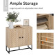 MDF 2-Tier Storage Cabinet Steel Frame Handles Tabletop Unique Home Style Organiser, 80H x 80L x 29.5Wcm-Oak